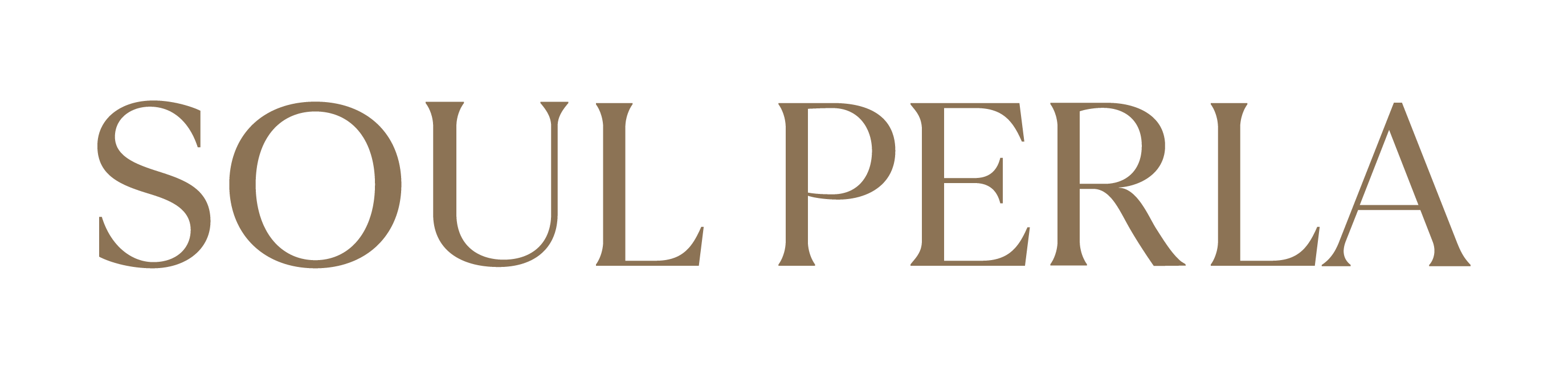 The text 'SOUL PERLA' is displayed in a warm brown serif typeface against a solid white background.